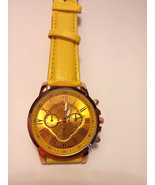 GENEVA BRIGHT YELLOW  LEATHER  ROSE GOLD BEZEL STRAP BAND QUARTZ WATCH - £5.53 GBP