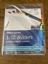 Office Depot 1-12 Dividers W/ Printable Table Of Contents - £6.12 GBP