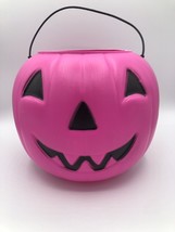 PINK Halloween Jack O Lantern Pumpkin Bucket Blow Mold General Foam Plastics Vtg - £8.32 GBP