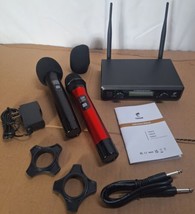 TONOR Professional Metal Wireless Microphone System, Karaoke Mics, Black and Red - £73.51 GBP