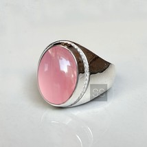 Handmade 925 Silver Rose Quartz Ring oval Stone Rings Christmas Gift for Him,Her - £53.52 GBP