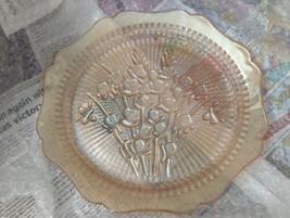 VTG Jeanette Iris &amp; Herringbone Sandwich Plate Iridescent Marigold Depression - £18.50 GBP