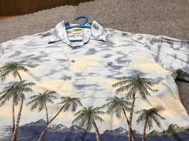 CAMPIA MODA Hawaiian Camp Shirt Palm Tree Huts Sailing Lake Design XL 10... - £14.01 GBP