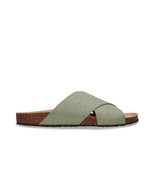 Vegan sandals flats Piñatex green anatomical padded slider criss-cross straps - $104.51