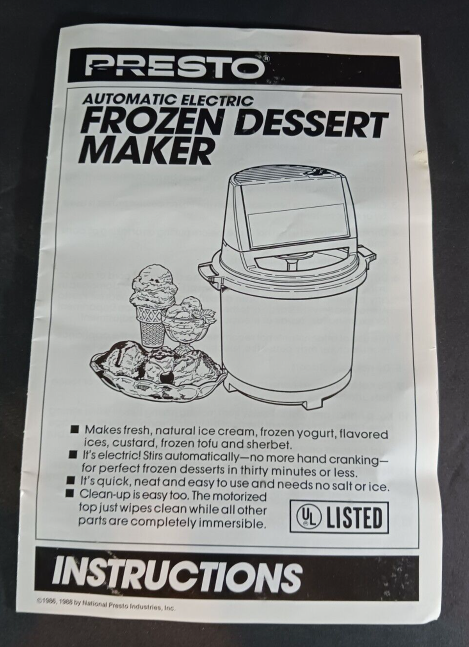 Presto Ice Cream Maker Frozen Yogurt Instructions Guide Owners Recipes B... - $18.00