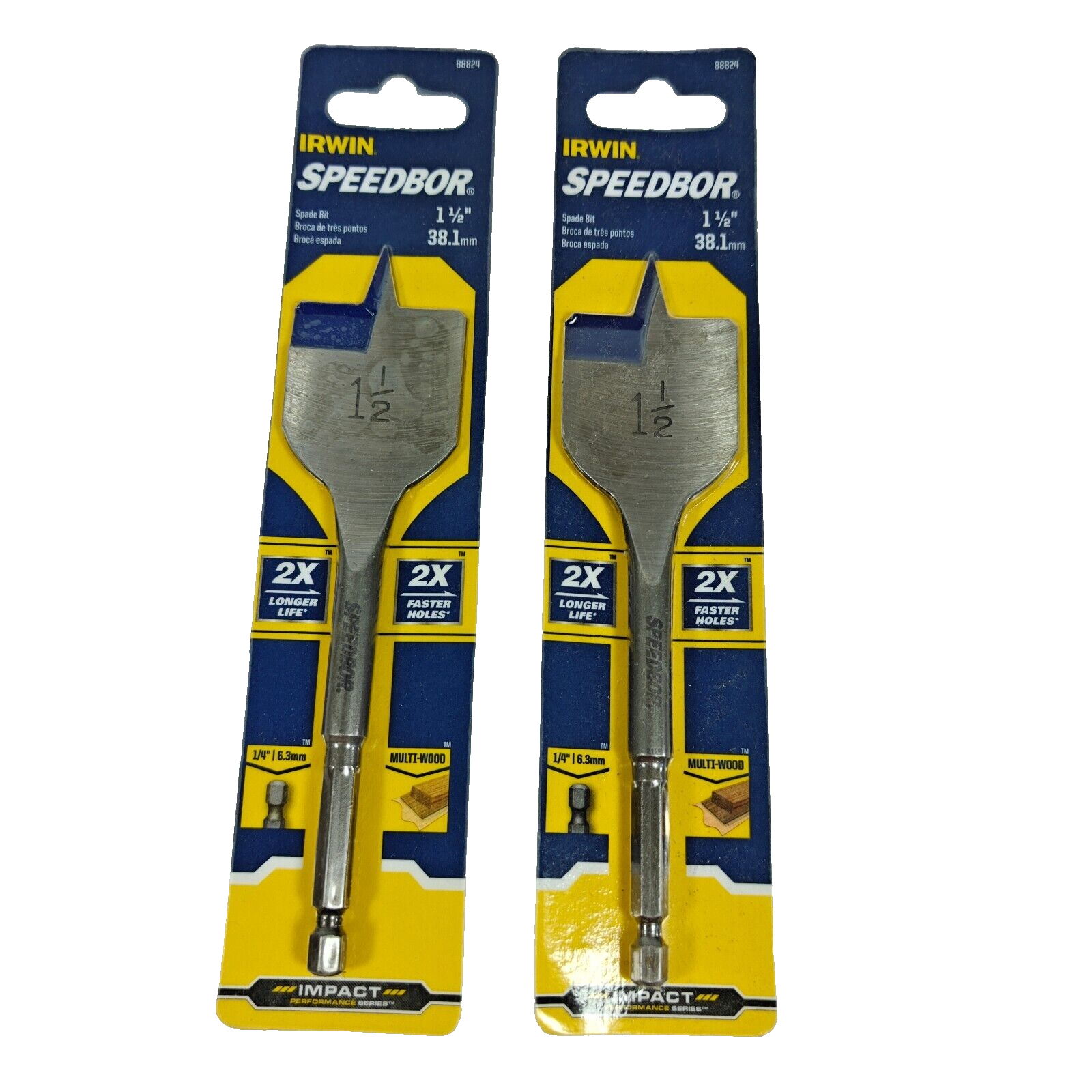 2 Pack Irwin 1 1/2&quot; x 6&quot; Long Spade Paddle Flat Drill Bit Speedbor Impac... - $10.88
