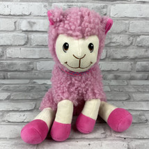 Progressive Plush Cooper Lou Lamb Llama Sitting 10&quot; Pink Fuzzy Collar Animal  - £10.83 GBP