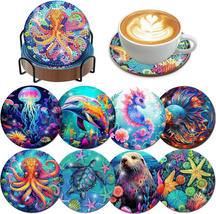 8 Pcs Ocean Creatures Diamond Art Painting Coasters Kits with Holder Oce... - £14.90 GBP