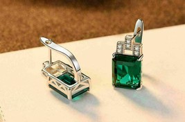 4Ct Simulated Green Emerald Stud Earrings Solid 14K White Gold Plated - £76.98 GBP