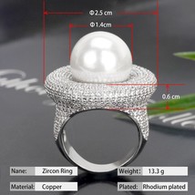 New Trendy Round Pearl Statement Rings for Women Cubic Zircon Finger Rings Beads - £25.20 GBP