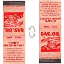 Vintage Matchbook Cover Dicks Super Service Station gas oil 1930s Waukegan IL - £7.78 GBP