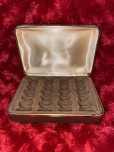 Vintage Jewelry Ring Holder Box Clamshell Travel 24 Slot Ring Case Tan &amp;... - $20.56
