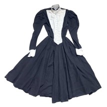 Vintage Dress Wednesday Addams Halloween Goth Karen Alexander Corset Puff Sleeve - £223.16 GBP