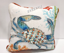 Coastal Collection Beach Crab Beaded Throw Pillow Gorgeous! 12&quot; x 12&quot; NEW - $45.04