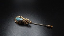 Vintage Ornate Gold Faux Turquoise Stick Pin 6.8cm BB14 - £10.34 GBP