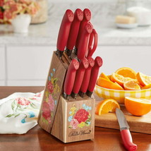 Knife Block Set 11-Piece Stainless Steel Kitchen Knives Red Soft Grip Handles  - £47.38 GBP