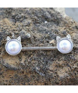 316L Surgical Steel Pearl White Cat Nipple Bar - $37.15 CAD