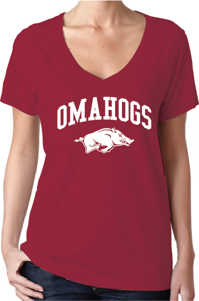 Arkansas Razorbacks 2018 College World Series Omahogs Women's V-Neck T-Shirt - $23.99 - $25.99