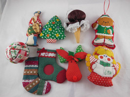 Lot Of 9 Vintage Mostly Handmade Fabric Christmas Ornaments Cloth - £5.53 GBP