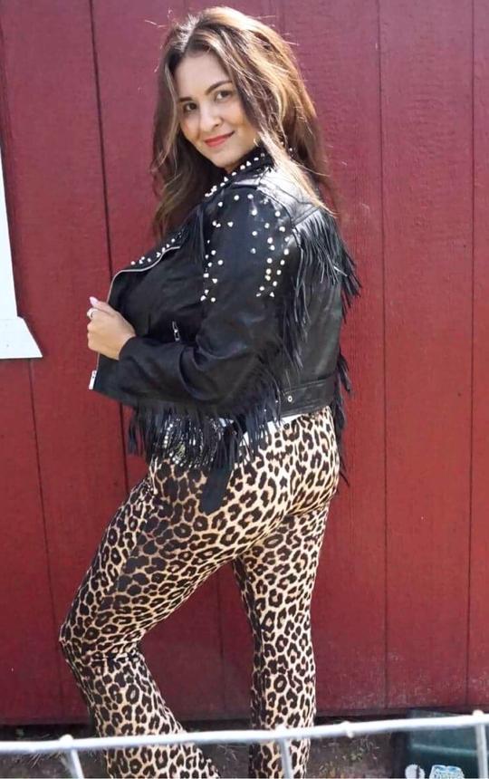 Women's Black Fringed Handcrafted Silver Studded Genuine Leather Belted Jacket