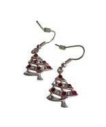 NWT Costume dangle Earrings silver holiday tree red and clear stones Chr... - $8.80