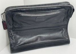 TUMI Black Leather Laptop Computer Sleeve With Zippered Pockets And Pockets See  - £44.44 GBP