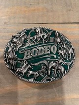 Western Wear Rodeo Metal and Green Enamel Belt Buckle - $14.66