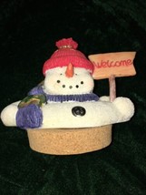 Candle Jar Topper Melted Snowman With Welcome Sign - $11.29