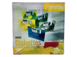 New Imation 3.5&quot; 2HD Neon 10 Pack Diskettes 1.44MB Ibm Formatted - £5.50 GBP