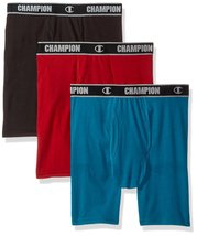 Champion Men&#39;s Cotton Performance Long Boxer Brief, Black/Woven red/Merm... - $15.99