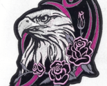 Eagle With Pink Roses Lady Biker Iron On Embroidered Patch 5 &quot;X 4 1/4 &quot; - $7.79