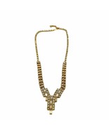 VTG Clear Rhinestone Gold Toned Metal Necklace Jewelry Rectangle  - £12.72 GBP