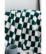 Dark Green Checkerboard Printed Soft Throw Blanket 120*200cm - $24.21