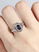 1.50Ct Oval Blue CZ Sapphire Halo Engagement Ring 14K White Gold Plated - Silver - £93.96 GBP