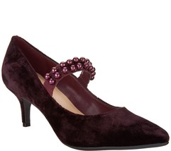 Isaac Mizrahi Live! Velvet Pumps with Faux Pearl Strap in Wine 9 M - £54.43 GBP