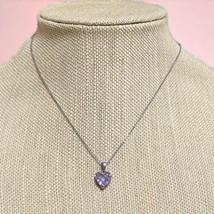 Sterling Silver 925 Purple Crystal Heart Shape Pendant Necklace Chain Italy 16” - $16.99