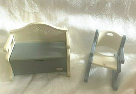 Vtg Blue &amp; White Little Tikes Dollhouse Lot Rocking Chair Toy Box Bench ... - £23.69 GBP