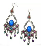 Crystal Chandelier Archaize Long Dangle Drop Earrings Blue Multi Color #26 - $14.92 CAD