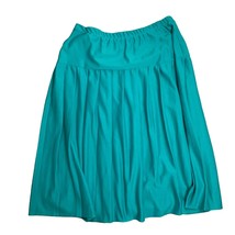 Vintage 80s Pull On Midi Skirt XL Turquoise Blue Pleated Elastic Waist USA - £20.88 GBP