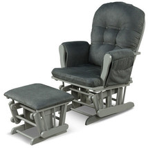 Wood Glider and Ottoman Set with Padded Armrests and Detachable Cushion-Dark Gra - £175.97 GBP