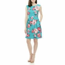 Nwt Jessica Howard Turquoise Green Pink Floral Flare Dress Size 10P $98 - £29.94 GBP