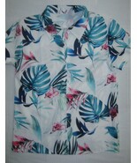Womens Camp Hawaiian Shirt Button Down Aloha Top Tropical Teal Blue Pink... - $9.85