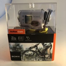 Sony HDR-AS100V Action Cam White 13.5MP Wi Fi Splashproof Case New Open Box - $118.79
