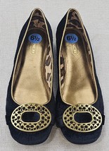 Coach Signature Embossed Blue Suede Flats Metal Medallion On Toe Women&#39;s... - $29.95