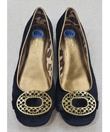 Coach Signature Embossed Blue Suede Flats Metal Medallion On Toe Women&#39;s... - $40.96 CAD