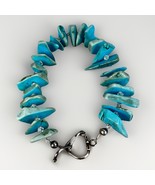 Large 9" Sterling Silver  Turquoise Chip Bracelet w/ Toggle Clasp 55.3 Grams VTG - $74.98