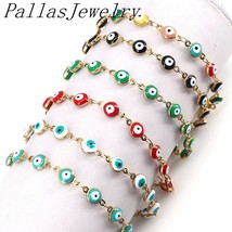 10Pcs Lucky Colorful Eye Enamel Charm Bracelet Copper Gold Color Adjustable Brac - £40.67 GBP