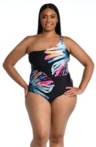 La Blanca Womens Shoulder Cut Out One Piece Swimsuit, Black Prism Palm, 16 Plus - £40.91 GBP