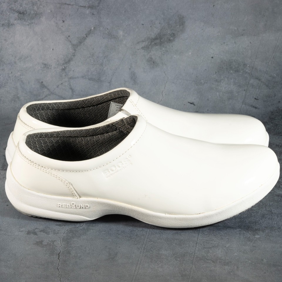 Bogs Womens Ramsey Service Clogs Shoes White Patent Leather Work Slip On... - $29.69
