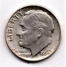 1954 Roosevelt Dime -  90 %Silver - Circulated Minimum Wear - $7.00